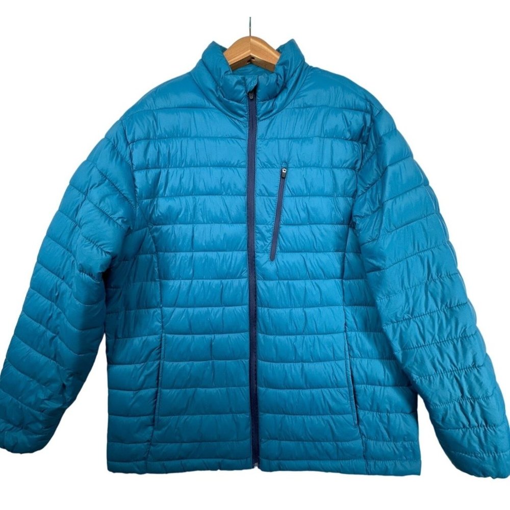 Xersion Mens Puffer Jacket Packable Lgtwt Teal Pockets Zip-Up Sz L MSRP $100